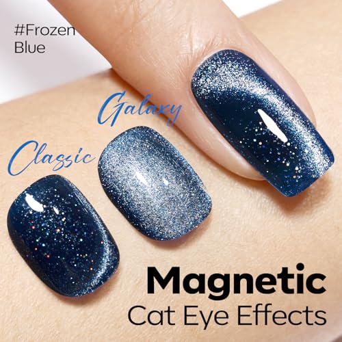 Image of modelones Cat Eye Gel Nail Polish,Blue Glass Nail Polish Sparkle Reflective Glitter Polish Spring Deep Navy Blue Translucent U V Magnet Soak Off LED Nail Art Gel Top Coat DIY Salon 15 ML
