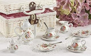Deluxe Quality Porcelain Child's Tea Set for 2 with Utensils and Real Pouring
