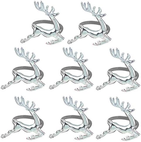 Amosfun 8pcs Christmas Napkin Rings Reindeer Napkin Holders Serviette Buckles for Xmas Holiday Party Dining Table Decoration (Silver)