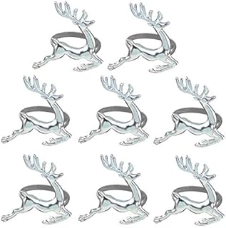 Amosfun 8pcs Christmas Napkin Rings Reindeer Napkin Holders Serviette Buckles for Xmas Holiday Party Dining Table Decoration (Silver)