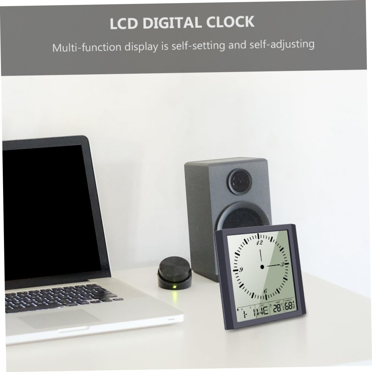 Orologio da Parete Digitale Nero in Abs Calendario Perpetuo e Igrometro, Multifunzione Display Auto-regolante per Ufficio e Studio