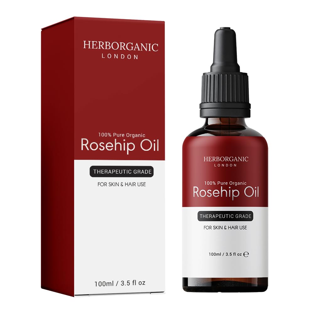 HERBORGANIC Rosehip Oil, Cold Pressed, Natural & Unrefined Bio Oil Scar Treatment