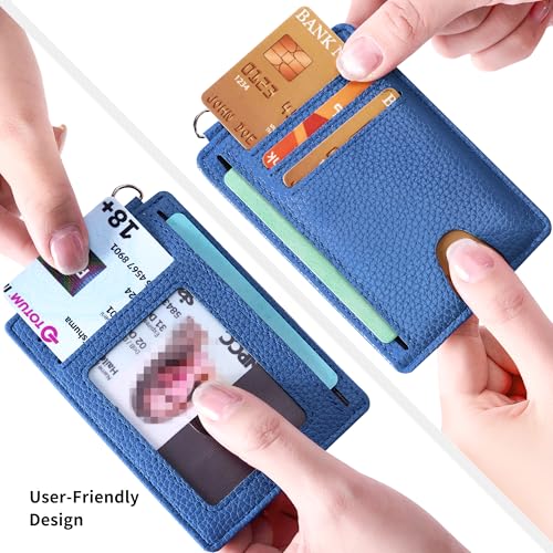 Image of Mayski Slim Wallet, Credit Card Holder for Women, Minimalist Front Pocket RFID Blocking Card Cases, Small Wallet Women Men(Litchi Ocean Blue)