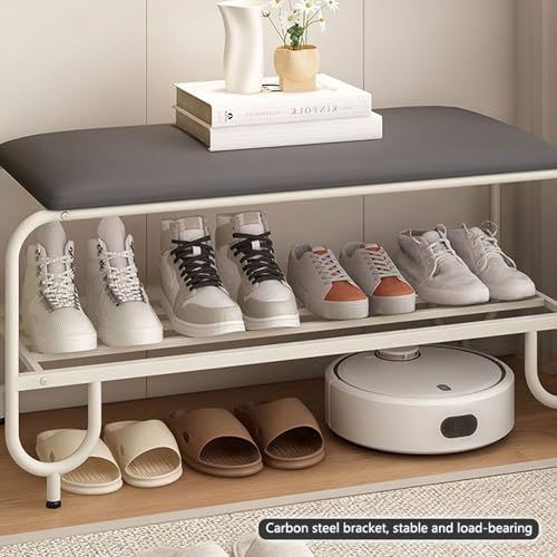 Banc à chaussures 2 niveaux en acier et siège cuir rembourré pour chambre - 6
