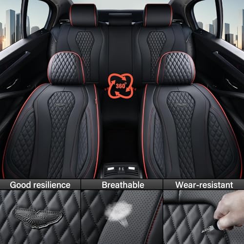 Image of Coverado Automotive Seat Covers 5 Seats, Leather Seat Covers Fullset, Black Car Seat Covers, Luxury Car Seat Covers, Seat Cushion, Driver Seat Covers, Car Seat Protector Universal Fit Most Cars