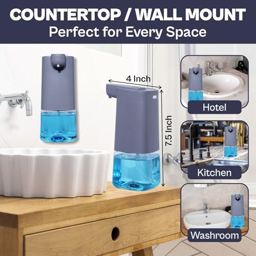 Image of Automatic Foaming Soap Dispenser with 200ml Foaming Handwash Refill Included, 350ml Touchless Soap Dispenser, Smart Infrared Sensor,IPX4 Waterproof for Kitchen & Bathroom (Grey)