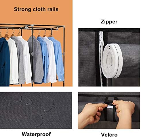 Hododou Canvas Wardrobe Portable Closet Storage Organizer with 2 Hanging Rail for Clothes, Bags, Toys, Shoes, Living Room, Bedroom 172 x 110 x 45CM