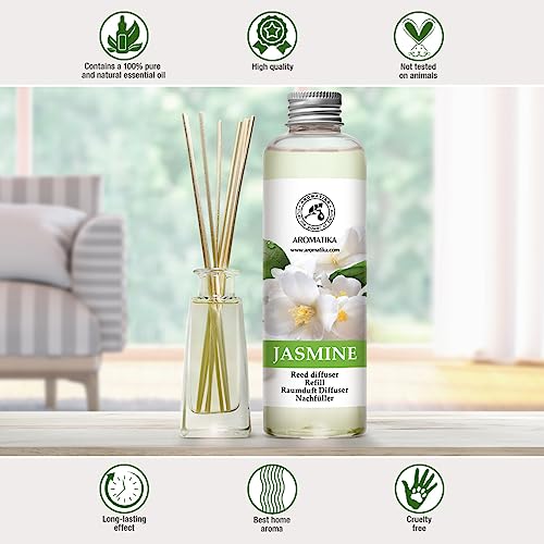 Jasmine Diffuser Refill, Natural Essential Jasmine Oil 6.8 Fl Oz (200Ml) - Fresh & Long Lasting Fragrance - Scented Reed Diffuser Oil - Reed Diffuser Oil Refill Jasmine - Air Fresheners #TOP7