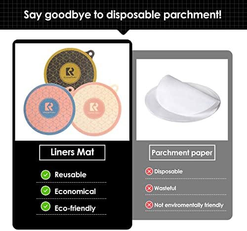 3 PCS Reusable Perforated Silicone Air Fryer Liners | Food-Grade Silicone Air Fryer Mats | Dishwasher Safe,Crispy Silicone Air Fryer Accessories By KitchenRaku (24cm,Perforated) (L - 24CM)
