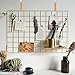 FRIADE Gold Wire Wall Grid Panel for Photo Display,Display Ledge,Wall Storage Organizer for Kitchen,Living Room,Bedroom，10 Metal Clips&2 Leather Straps&3 Nails Offered,Set of 1 (Gold, 25.5"x17.7")