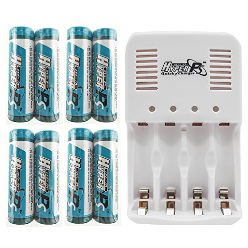 HyperPS (8-Pack + Smart Charger) AA 2000mAh Ni-MH NiMH Rechargeable Battery for High-Drain Devices, Quick Charge, Camera, Flashlight