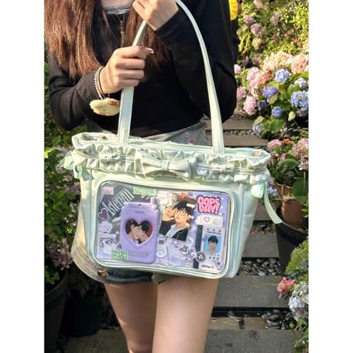 Bolso Tote para mujer con ventana y volantes en cuero PU miniatura 3