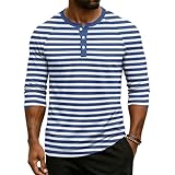 Mens Printed Fashion Pullover Tops 3/4 Sleeve Comfortable Blouses Crew Neck Casual Loose 3 Button Henley Shirts