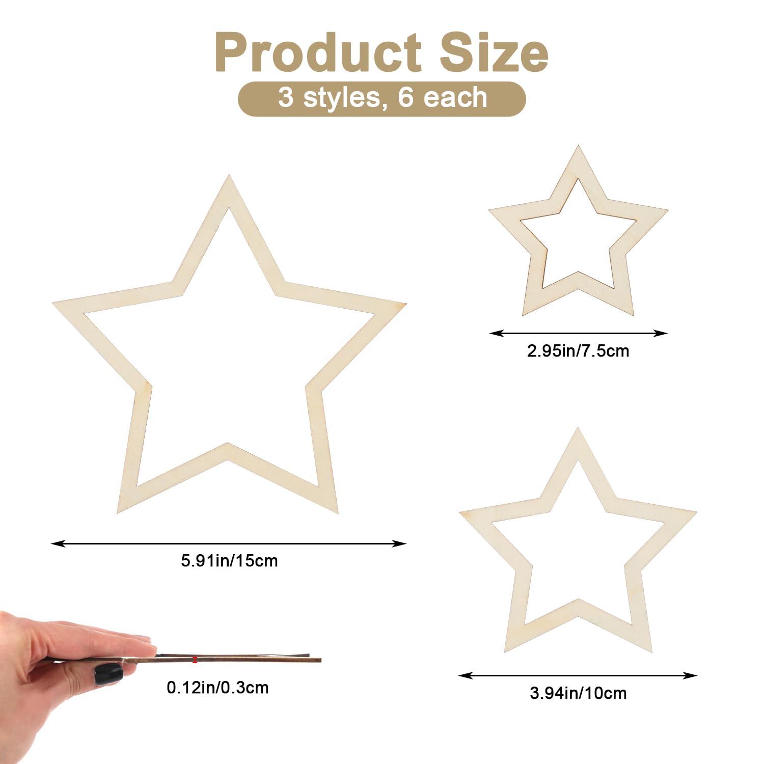 ASUNFO 18 Pcs Star Shaped Dream Catcher Rings Unfinished Hollow Wooden Star Hoops Frame for Floral Wreath DIY Craft Supplies Home Decor 3 Size