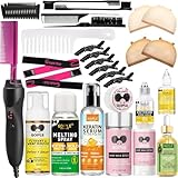 Hot Comb Hair Straightener for Natural Black Hair and Lace Front Wigs - Electric Heat Pressing Comb Set With Lace Melting Spray and Wig Glue Kit