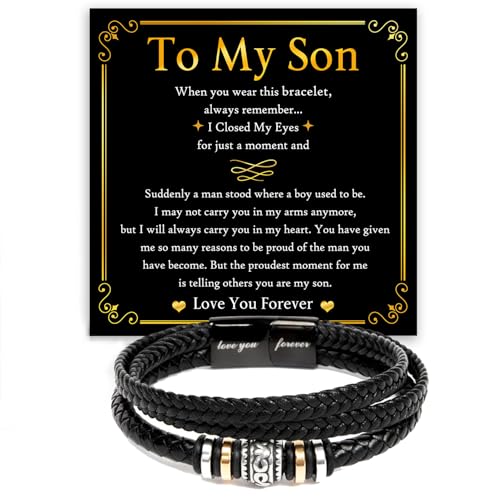 Mapileng Bracelet To My Son Braided Leather Bracelet From Father & Mother With Heartfelt Message & Elegant Box Love You Forever Always By Your Side Gift Son For Christmas Graduation Birthday