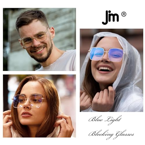 JM Blue Light Blocking Gaming Glasses Square UV400 Protection Metal Optical Computer Eyeglasses Anti Glare Eye Strain Men Women Gold - Image 4