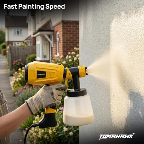 Image of TOMAHAWK EPS-B08 600W Electric Paint Sprayer Gun | 800ml Tank | HVLP Spray System | 33000 RPM | Adjustable Flow Control | 3 Copper Nozzles (1.0 /1.8 /2.5mm) for Walls, Furniture, Wood & DIY Painting