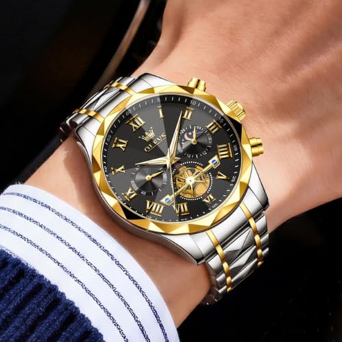 Image of OLEVS Watches for Men Luxury Diamond Casual Large Dial Watches Stainless Steel Waterproof Business Dress Analog Luminous Date Mens Watches