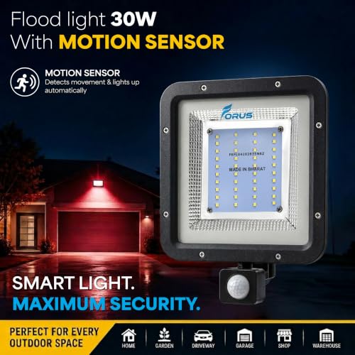 Image of Forus 30W LED Flood Light Red with Motion Sensor Auto On Off Day Night Mode Waterproof Outdoor Security Light for Garden Parking Garage Factory Warehouse Shop High Bright Floodlight 4Yr Warranty-1Pc