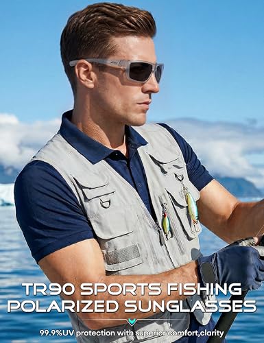 Image of ATTCL Polarized Sunglasses Men for Fishing: UV Protection Lightweight TR90 Sports Wrap Sun Glasses Driving Golf Running