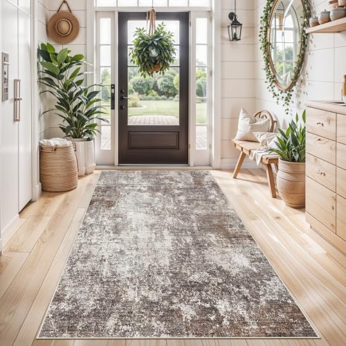 4x6 Washable Kitchen Rug –Non-Slip Small Area Rug for Bedroom, Entryway, Living Room, Office – Soft Modern Abstract Neutral Indoor Carpet (Brown Beige,4x6) by BYYVOO - Used condition - Image 3