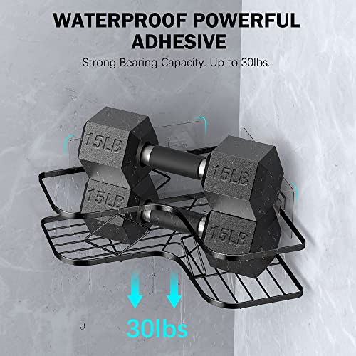 Kadolina 2 Pack Adhesive Corner Shower Caddy Shelf, Bathroom Shower Organizer Shelves, No Drilling Rustproof Wall Mounted Shower Storage Basket Shampoo Holder Organizer (Black) #TOP3