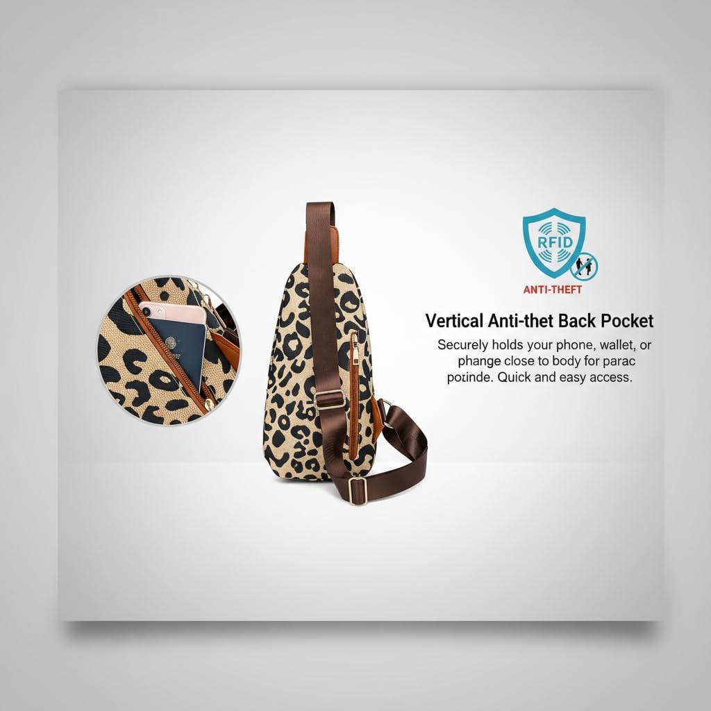 IAGOM Leopard Print Sling Bag for Women | Anti-Theft, Anti-Theft, RFID Protection, Hidden Back Pocket, Travel & Festivals | Anti-Theft, Anti-Theft, RFID Protection, Hidden Back Pocket, Travel & Festivals