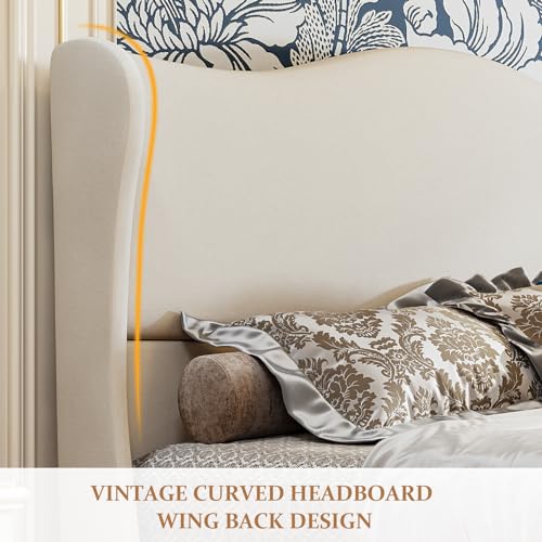 Koorlian ASIN Queen Size Bed Frame Upholstered Platform Bed With 51 Inch Tall Headboard Wingback thumb #4