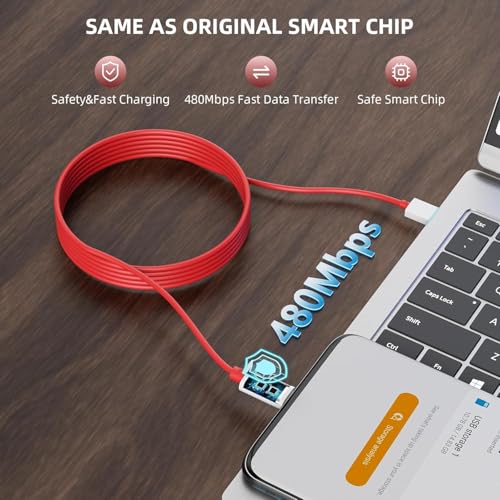Image of Type C Cable Fast Charging - 100W | Warp /Dash Charge Compatible with All OnePlus & Type C Devices | USB A to Type C Cable | Fast Data Sync & Smart Protection Chip for Safe Power Control - Red