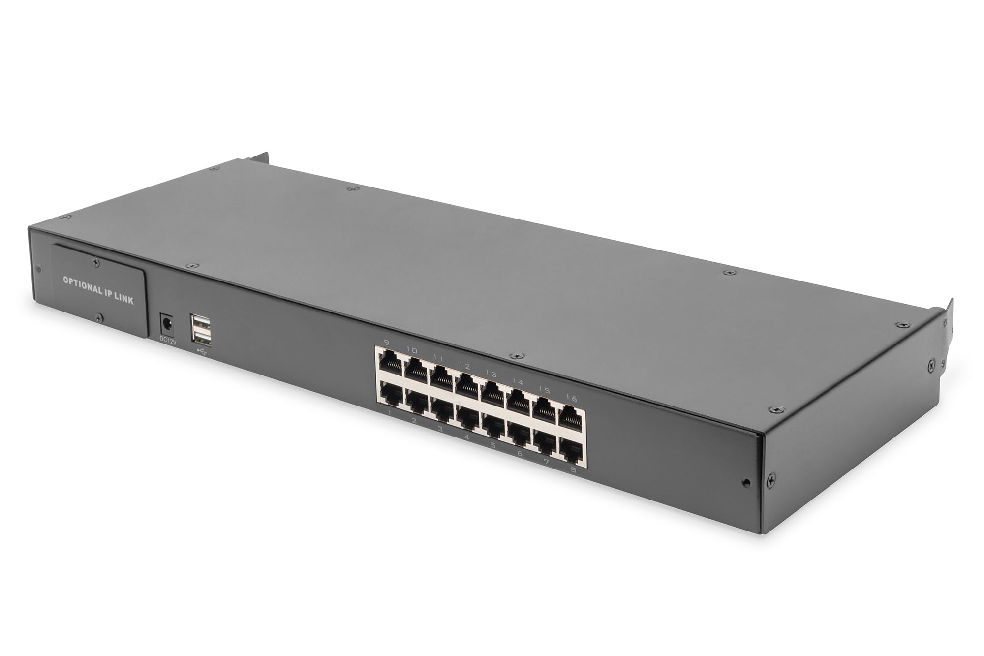 DIGITUS 19" Console KVM - FullHD - 16 Port Cat 5-Switch - US - Clavier - pour 19 Pouces Serveur et réseau - Noir