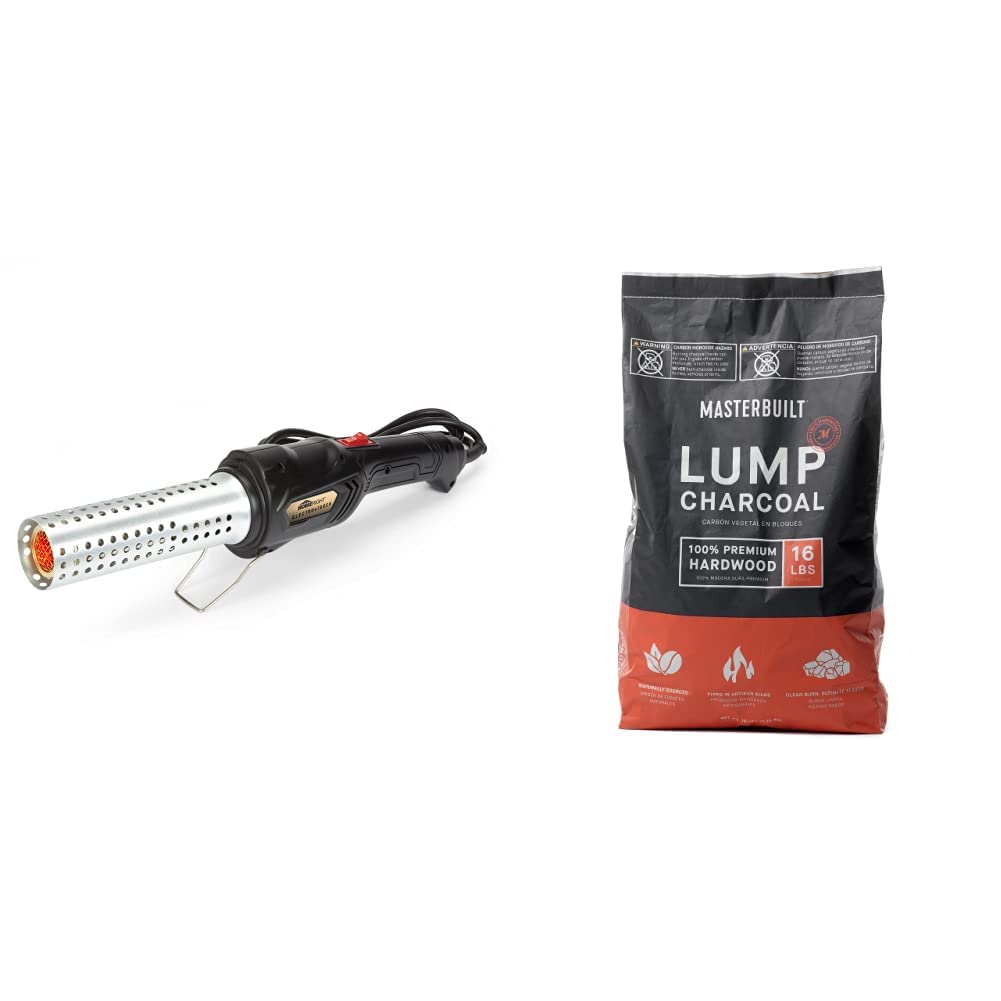 HomeRight Electro-Torch C900085 Fire Starter, Charcoal Starter and Lighter, Grill Starter, Chemical Free Heated Air with Built-In Blower & Masterbuilt MB20091621 Lump Charcoal 16 Pound, Black
