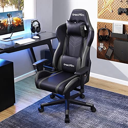 OWLN PHILI Gaming Chair No Footrest Large and Tall Video Recreation Chair Excessive Again Pc Racing Chair Ergonomic Leather-based Govt Swivel Activity Chair with Headrest Lumbar Help (Black-Gray)