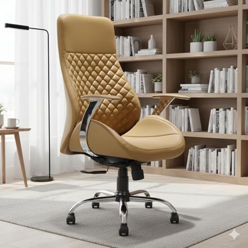 Image of MRC Atlantic Executive Leatherette Office King Size High Back Boss Maharaja Revolving Chair with Cushioned Lumbar Support,Multi Lock Mechanism & Chrome Base - Rust