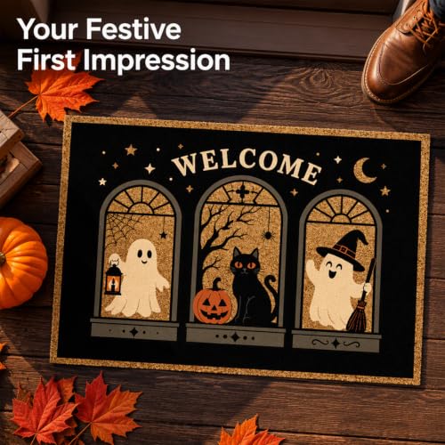 Halloween Doormat 3D Optical Illusion Rug, 15.7x23.6 Inch Crystal Velvet Non-Slip Floor Mat, Ghost Skeleton Skull Printed Welcome Mat for Entryway Bathroom Kitchen, Fall Halloween Decor(Ghost Welcome) - image 5