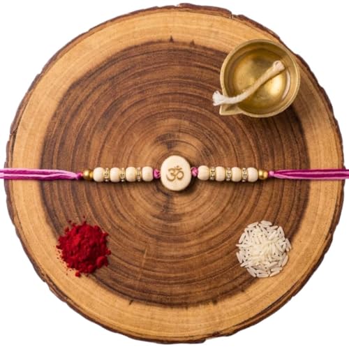 Image of Original Tulsi Rakhi for Brother | Handmade Natural Tulsi Beads Rakhi | Sacred Raksha Bandhan Rakhis for Boys | Traditional Spiritual Rakhi Gift