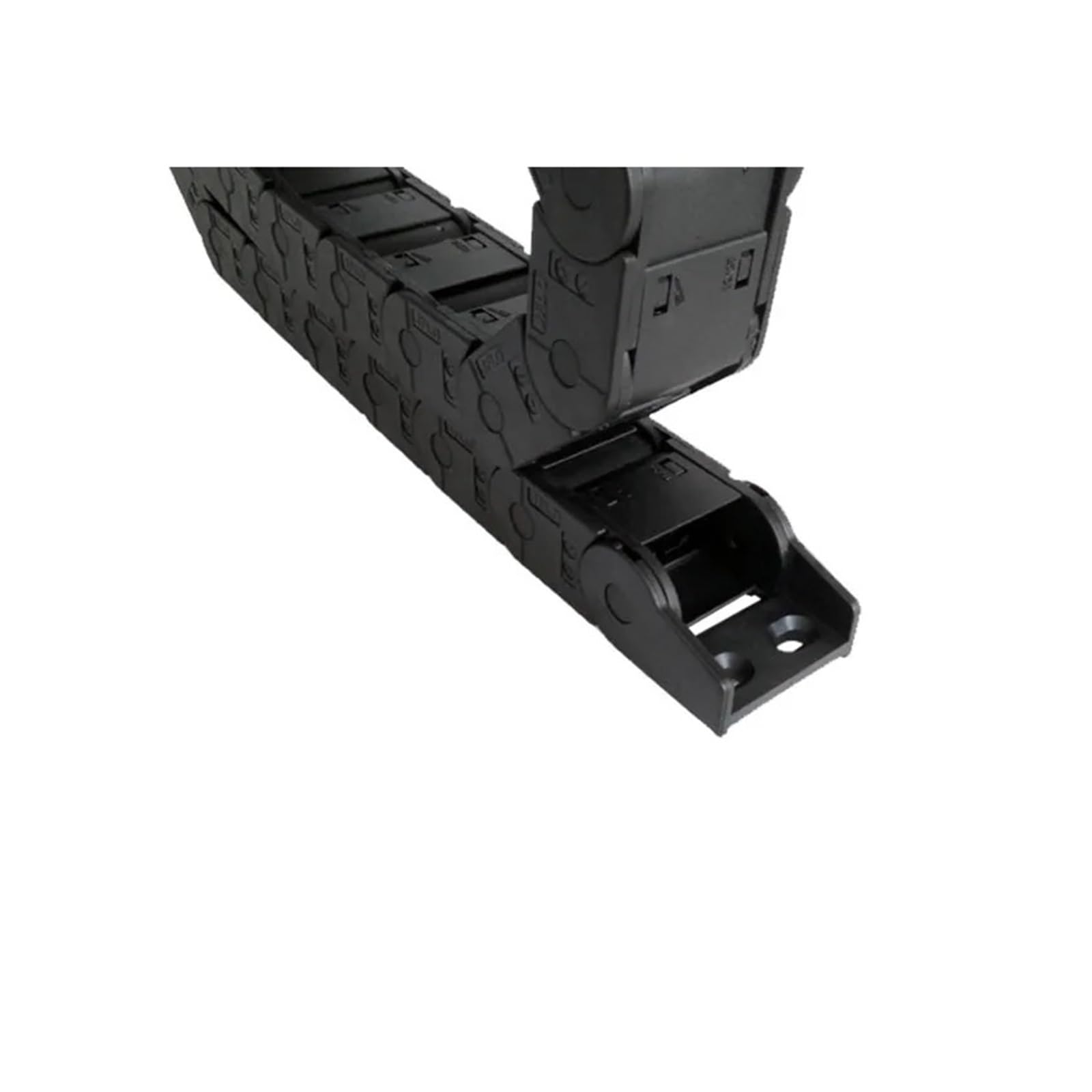 Cable transportador de cadena de arrastre de plástico de 25 x 38 mm y 1 metro, cerrado y abierto por ambos lados con conectores en los extremos.(R250)