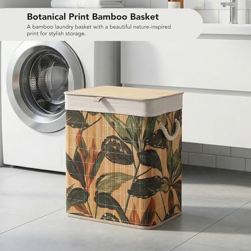 Image of Kura by Ekhasa Leaf Laundry Basket with Lid 60L, Bamboo Laundry Basket for Clothes, Foldable Laundry Hamper Basket with Removable Laundry Bag for Bedroom Bathroom Clothes Storage