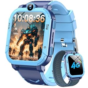 Blackview 4G Kids Smart Watch | GPS+LBS+Wi-Fi Tracker & SOS Function | 2-Way Video/Voice Chat/Calls/SMS | Sleep Monitor | Pedometer | Class Mode, Camera, Games | Birthday Gift for Boys Girls -2 Straps
