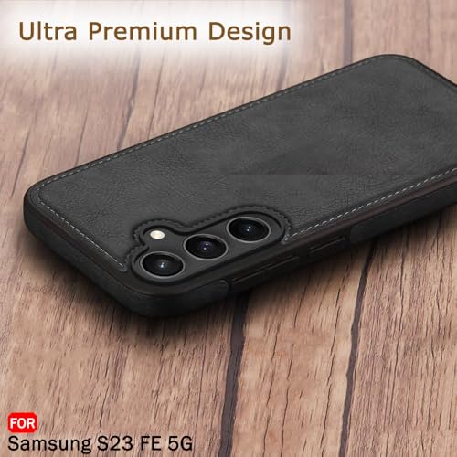 Image of TheGiftKart Genuine Leather Finish Back Cover Case for Samsung Galaxy S23 FE 5G | Shockproof Design | Raised Edges for Camera & Screen Protection | Stunning Minimalist Design Back Cover Case (Black)