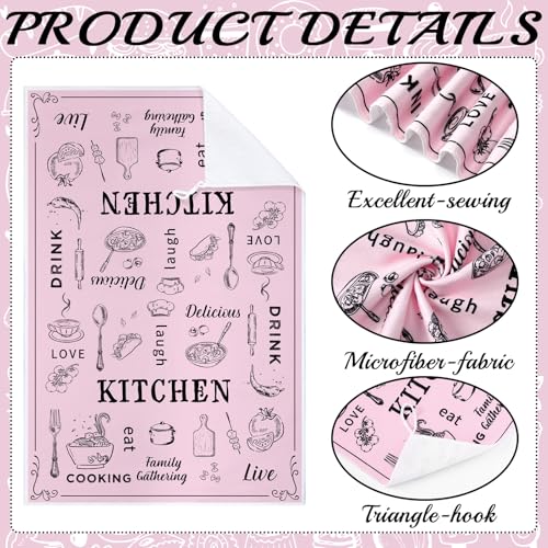 Image of Bencailor 6 Pcs Pink Kitchen Towels Decorative Sets Dish Towels Absorbent Fast Drying Hand Tea Vintage Hanging Reusable Cleaning Dishcloths for Cooking Farmhouse Bathroom Accessory