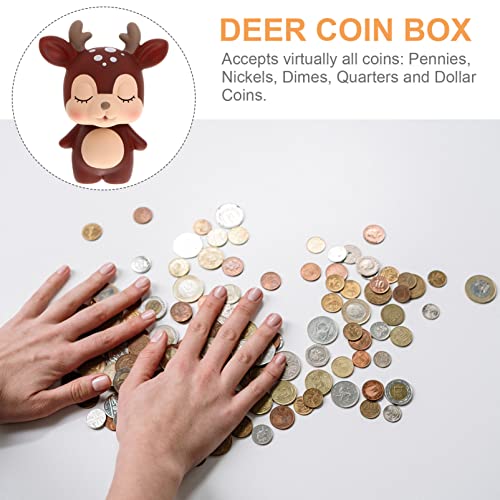 Toyvian Deer Figurine Deer Piggy Bank Kids Cartoon Animal Coin Bank Cash Coin Can New Year Money Saving Box Desktop Ornaments for Baby Shower Birthday Holiday Coffee Elk Statue