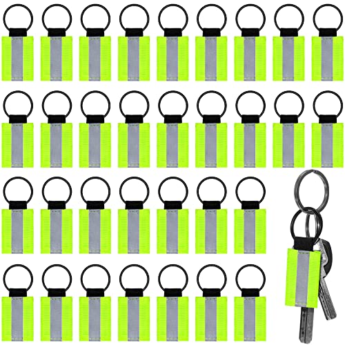 MTLEE 30 Pieces Double Sided Reflective Keychain Label High Visibility Zipper Pull Tabs Nylon Reflectors Tags Reflective Gear Safety Backpack Tags for Kids Adults Jacket Schoolbag Purse Dog Collar