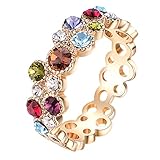 Yoursfs Cubic Zirconia Promise Wedding Party Ring for Women 18k Gold Plated Multi-Color Crystal Paving CZ Solitaire Ring