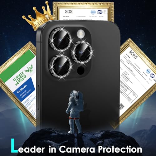 Image of YWXTW Designed for iPhone 15 Pro /iPhone 15 Pro Max Camera Lens Protector Bling, [New Glitter Design] Individual Metal Tempered Glass Camera Cover Accessories Case Friendly (Black Titanium Glitter)