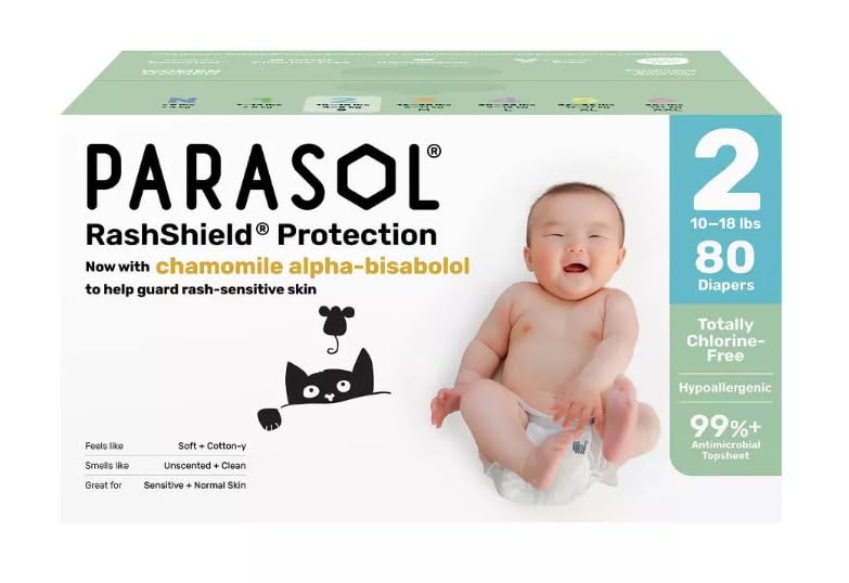 para~sol Baby Diapers Size 2 (80 Count) Premium ~ Chlorine-Free with RashShield Protection PK 1