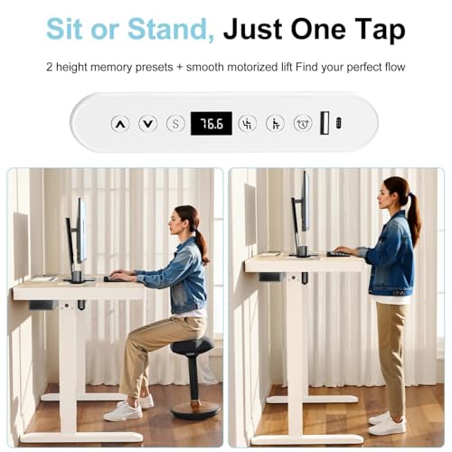 Image of H25 Electric Height Adjustable Desk with Wireless Charging, USB & Type-C Ports,Child Safety Lock|Drawer|Sit-Stand Office Table, White,3-Year Warranty- Free Virtual Installation Guide