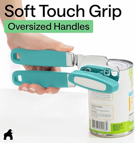 Miniatura 4 de GORILLA GRIP - Abridor de latas manual de acero inoxidable resistente con borde liso y abridor de botellas, mango suave y cómodo, perilla de mano