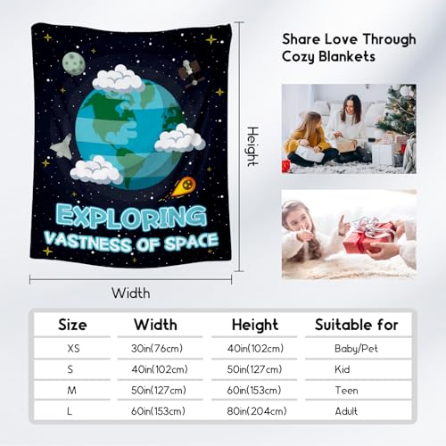 Planet Blanket for Kids - Black Soft Fuzzy Throw Blanket Gifts - 60x80 Inches Cute Blankets for Bed, Couch & Living Room