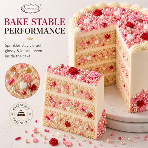 Image of Confect Sprinkle Pink Mini Roses & Lips I Silver Hearts & Vermcelli and White Pearls | Sprinkles for Baking & Cake Decorative | Baby Shower Sprinkles | Vegan, Gluten-Free, Nut-Free, Soy-Free, Dairy-Free -140 Gms